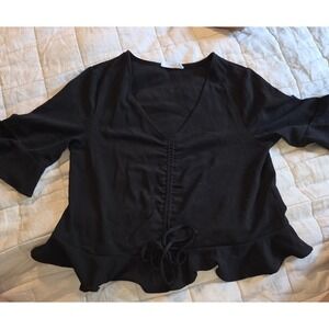 Elodie Cinch‎ Front V Neck Crepe Top Black Size S